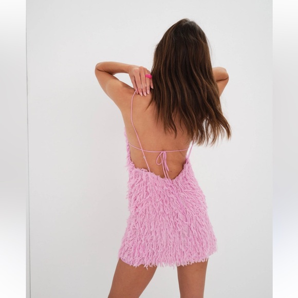 NWT For Love & Lemons Kamara Pink Feather Mini Dress Party Birthday Bachelorette - Picture 7 of 7